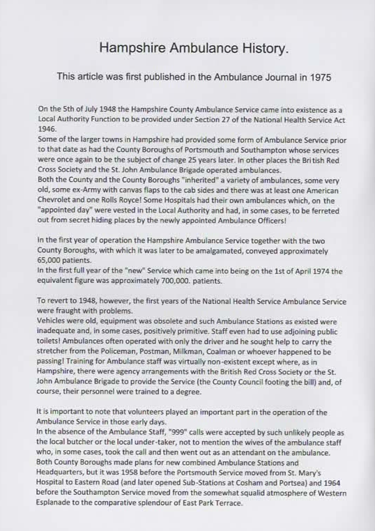 7. Hampshire Ambulance Service History.