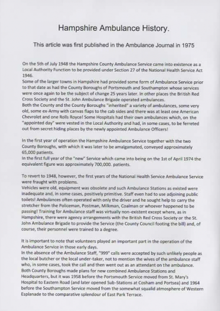 7. Hampshire Ambulance Service History.