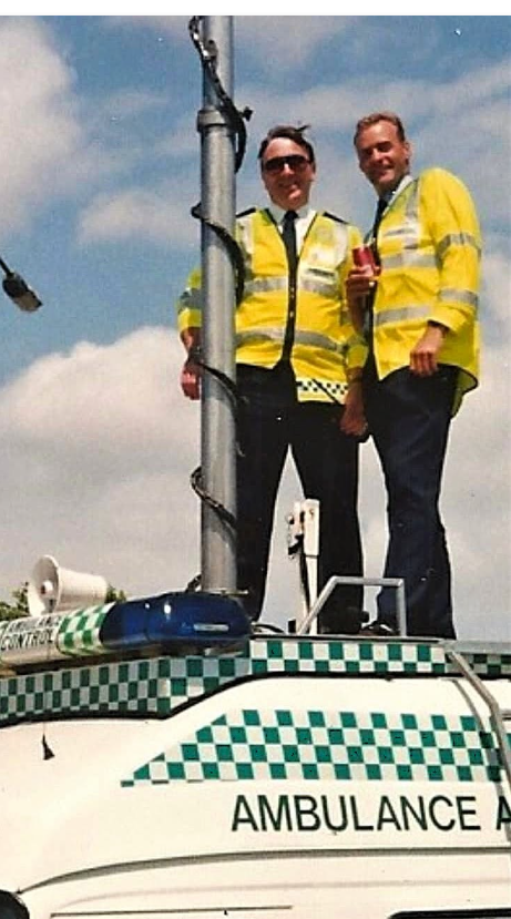 Graham Alland and Dave Sutton setting up for a visit from The Tour de France cycle race.