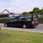 The hearse arrives at Portchester Crematorium.