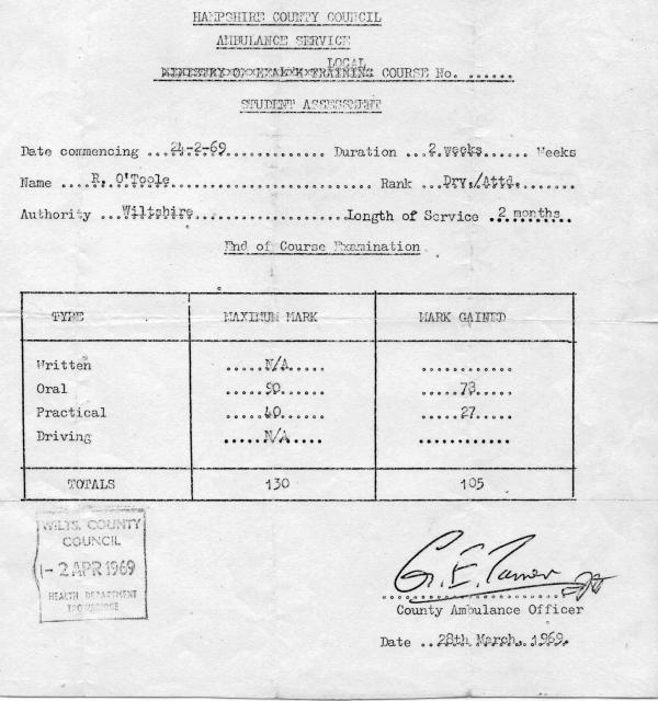 Certificate of Student Assessment 1969.