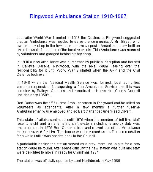 Ringwood Ambulance Station 1918-1987.
